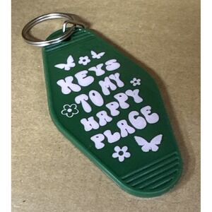 Motel Style Handmade Keychain KEYS TO MY HAPPY PLACE Green STOCKING‎ STUFFER